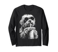 Cool Maltais Boire du Café Glacé Drôle Chien Meme Y2k Grunge Manche Longue