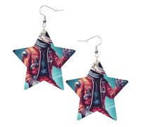 Cool Man In Outer Space Galaxy Boucles d'oreilles en cuir léger étoile pour femme Accessoires de mariage quotidien anniversaire, taille unique, Simili cuir