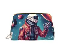 Cool Man in Outer Space Galaxy Sac de maquillage en cuir avec fermeture éclair Sac de rangement Portable Rouge à lèvres Trousse de toilette, blanc, Taille unique