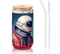Cool Man in Outer Space Galaxy Tasses en verre avec couvercles et paille en verre, tasses en verre plus larges pour smoothies, thé, cola, soda