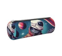 Cool Man in Outer Space Galaxy Trousse ronde en similicuir pour stylos, crayons, marqueurs, petites fournitures Fermeture éclair en métal avec cuir, Argenté., Taille unique, Porte-cartes