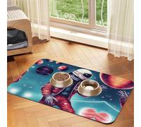 Cool Man in Outer Space Tapis de nourriture pour animaux de compagnie Imprimé galaxie absorbant antidérapant en cuir PU Tapis d'alimentation pour chiens chats Pet Bowl Set de table