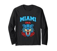 Cool Miami Beach with Floral Wild Tiger Illustration Graphic Manche Longue