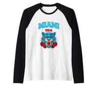 Cool Miami Beach with Floral Wild Tiger Illustration Graphic Manche Raglan