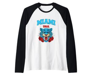 Cool Miami Beach with Floral Wild Tiger Illustration Graphic Manche Raglan