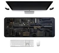 Cool Military Weapon Build Weapon Parts Display Large Gaming Mouse Pad, Stylish Desk Protector with Non-Slip Rubber, for Keyboard and Mousepad, Keyboard Mat (Style2,15.7x35.4inches)