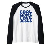 Cool Moms Love Jesus Retro Police en Bleu Manche Raglan
