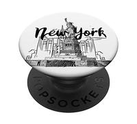Cool New York City Statue of Liberty Skyline Sketch Drawing PopSockets PopGrip Adhésif