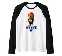 Cool New York City Teddy Bear Illustration Graphic Designs Manche Raglan