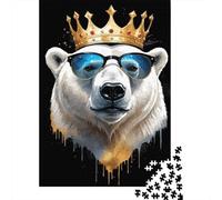 Cool Polar Bear King Panneau Métallique Rustique 52x38cm/1000pcs pour Le Salon, Idée Cadeau De Crémaillère pour Les Amateurs De Plaques Métal