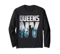 Cool Queens Graphic Tee Shirts, Queens New York City Skyline Manche Longue