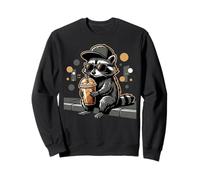 Cool Raccoon with Iced Coffee Cartoon Animal Illustration Sweatshirt