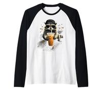Cool Raton Laveur avec café glacé Dessin animé Animal Illustration Manche Raglan