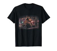 Cool Raton Laveur Mangeant Pizza Synthwave Retro Neon City Design T-Shirt