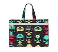 Cool Retro Skull Head Graphics Sac à main 26 x 38,1 cm 2 poches à fermeture éclair Capacité généreuse pour dossiers - Idéal pour les travaux manuels et les voyages