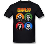 Cool Rock and Owls All Night Men's Short-Sleeved Standard T-Shirt Black Manches Courtes(Medium)