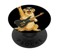 Cool Rock Dog Golden Retriever Musique Lover Illustration PopSockets PopGrip Adhésif