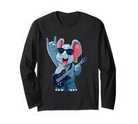 Cool Rock Éléphant Guitare Joueur Drôle Dessin Animé Manche Longue