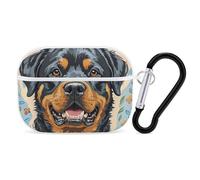 Cool Rottweiler Coque rigide en polycarbonate anti-rayures avec porte-clés pour AirPod Pro 2e/1ère coque pour homme et femme, style blanc