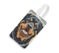 Cool Rottweiler Dog Art Étiquettes de bagage avec carte d'identité, étiquettes de sac de voyage durables, étiquettes imperméables pour valises, sacs à dos et étuis de voyage, blanc