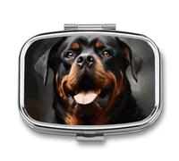 Cool Rottweiler Pilulier carré portable avec 2 compartiments, pilulier de vitamines pour poche, sac à main et voyage