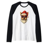 Cool Santa Bulldog Funny Frenchie dans Un Chapeau de Père Noël et des Lunettes de Soleil Manche Raglan