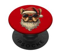 Cool Santa Bulldog Funny Frenchie dans Un Chapeau de Père Noël et des Lunettes de Soleil PopSockets PopGrip Adhésif