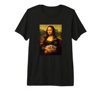 Cool Sarcastic Mona Lisa Carrying Her Cat Graphic Designs T-Shirt Haut de Gamme