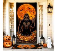 Cool Sasquatch Peace Sign Halloween Housses de porte 91,4 x 182,9 cm | Illustration Sasquatch, bannière de porche, fond pleine lune, lunettes de soleil rétro, signe de paix