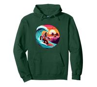 Cool Sasquatch sur Planche de Surf avec Coucher de Soleil Tropical et Vagues Sweat à Capuche