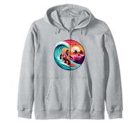 Cool Sasquatch sur Planche de Surf avec Coucher de Soleil Tropical et Vagues Sweat à Capuche