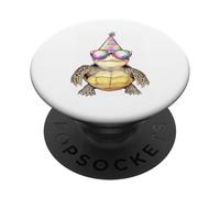 Cool Sea Turtle Party Hat Lunettes de Soleil Aquarelle PopSockets PopGrip Adhésif