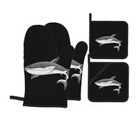 Cool Shark Fish Lot de 4 Gants de Four et maniques pour Le Four, Gants de Four, Coussin Chauffant Polyvalent, résistant à la Chaleur élevée, Gants de Cuisine pour Cuisiner, Cuire au Four, Griller