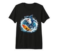 Cool Shark Surfing Wave - Beach Summer Vibes T-Shirt Haut de Gamme