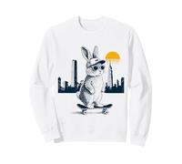 Cool Skater Easter Bunny City Skyline, Pâques Sweatshirt