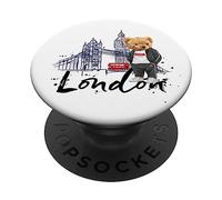 Cool Sketch Drawing London Skyline with Teddy Bear Graphic PopSockets PopGrip Adhésif