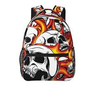Cool Skull Fire Head Skeleton Flame Flaming Sacs à bandoulière en polyester durable Sac de transport antivol polyvalent Grande capacité Voyage Randonnée et camping Sac à dos