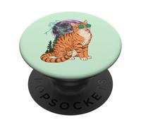 Cool Space Tiger Sunglasses Galaxy Lightning Tiger PopSockets PopGrip Adhésif