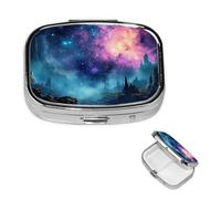 Cool Star River Pilulier carré portable à 2 compartiments pour poche ou sac à main Petit planificateur hebdomadaire de médicaments de voyage avec miroir décoratif en métal Porte-vitamines Cadeau