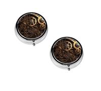 Cool Steampunk Engrenages - Boîte à pilules ronde portable - Organiseur de pilules rond élégant pour compartiments de voyage, cadeau pour la gestion des médicaments