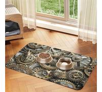 Cool Steampunk Engrenages Tapis de nourriture pour chien - 40,6 x 61 cm - Antidérapant et super absorbant - Passe au lave-vaisselle - Pour nourriture et eau - Joli tapis d'alimentation en caoutchouc à