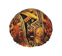 Cool Steampunk Gears Imprimé Bonnets De Douche Pour Femmes, Bonnets De Bain Élastiques Réutilisables, Double Chapeau De Douche Imperméable À L'eau