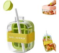Cool Summer Ice Cube Bottle, Silicone Ice Cube Tray, 2 In 1 Touch-Free Ice Cube Tray Water Bottle, Press Easy Ice Release (Green,500ml)