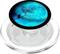 Cool Teal Moon Design with Cat Background on Black PopSockets PopGrip pour MagSafe