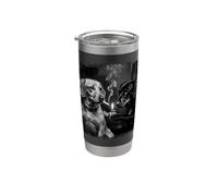 Cool Teckel Fumer Cigarette Noir Blanc Grunge Art Gobelet isotherme en acier inoxydable double paroi