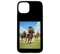Cool Teddy Bear Playing Horse Polo Game Illustration Graphic Coque pour iPhone 15 Plus
