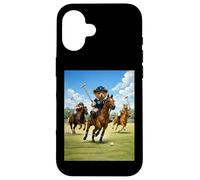 Cool Teddy Bear Playing Horse Polo Game Illustration Graphic Coque pour iPhone 16