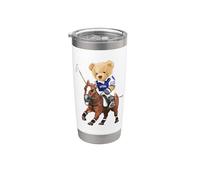 Cool Teddy Bear Playing Horse Polo Game Illustration Graphic Gobelet isotherme en acier inoxydable double paroi