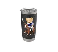 Cool Teddy Bear Playing Horse Polo Game Illustration Graphic Gobelet isotherme en acier inoxydable double paroi