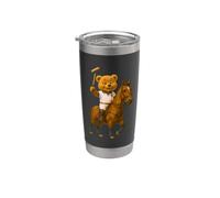 Cool Teddy Bear Playing Horse Polo Game Illustration Graphic Gobelet isotherme en acier inoxydable double paroi
